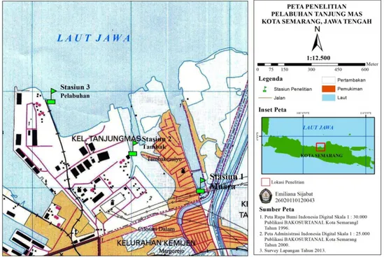 Gambar 1.Peta Lokasi Penelitian Logam Berat Fe di Perairan Tanjung Emas Semarang 