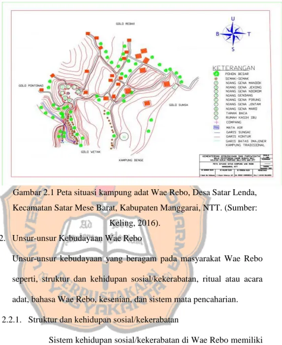 Gambar 2.1 Peta situasi kampung adat Wae Rebo, Desa Satar Lenda,  Kecamatan Satar Mese Barat, Kabupaten Manggarai, NTT
