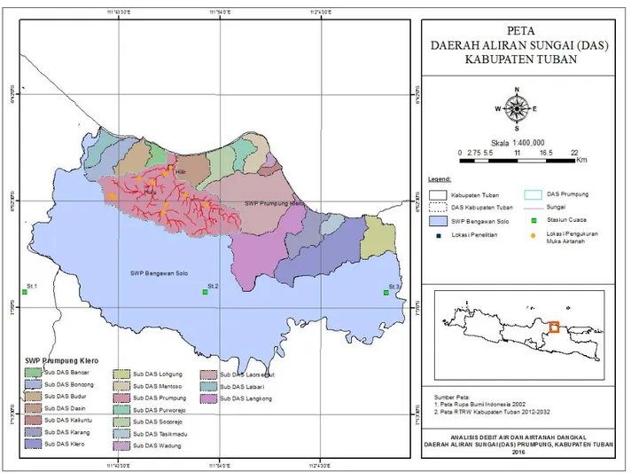Gambar 1. Peta lokasi penelitian DAS Prumpung, Kabupaten Tuban 