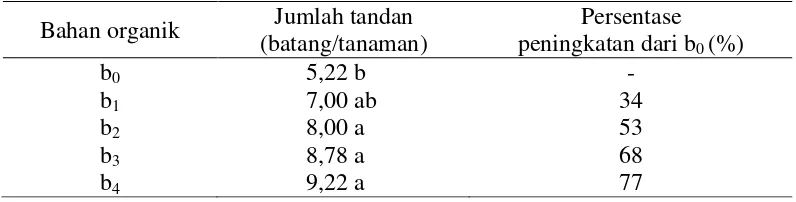 Tabel 5. Pengaruh takaran bahan organik terhadap jumlah tandan bunga per tanaman tomat 