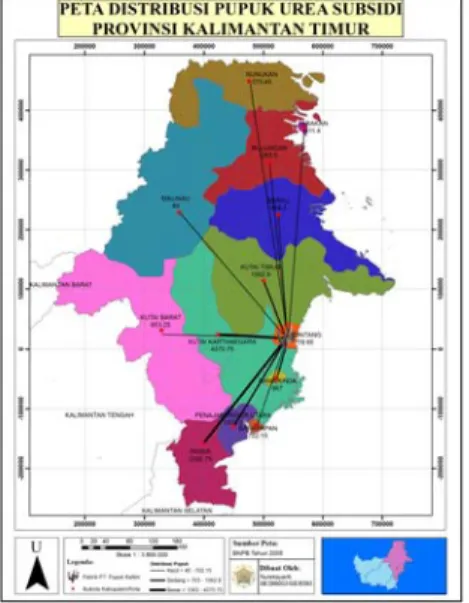 Gambar 2. Peta Distribusi Pupuk Urea  Subsidi Provinsi Kalimantan Timur 