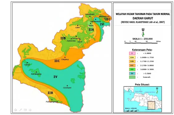 Gambar 9.  Hasil pewilayahan hujan tahunan di Kabupaten Garut pada tahun Normal. 