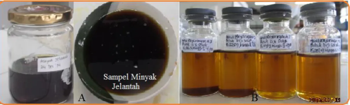 Gambar 3.1 Minyak jelantah (A) dan minyak jelantah setelah direndam (B) 