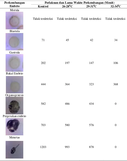 Tabel 2. Lama Waktu Perkembangan Embrio Ikan Tambakan (Helostoma temminckii) 