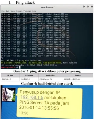 Gambar 3: ping attack dikomputer penyerang 