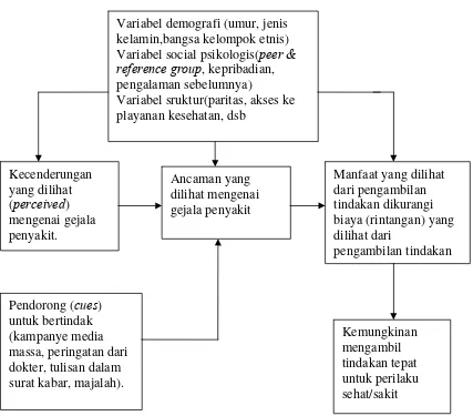 Gambar 1. Kerangka Teori Health Beliefe Model  Dalam  Sokidjo Notoatmojo  Tentang Beberapa Faktor Yang Berhubungan Dengan Pengambilan Keputusan 