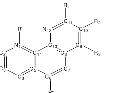 Gambar 1 Struktur senyawa 1,10-fenantrolin tersubstitusi dan penomoran atom penyusun kerangka utama R"