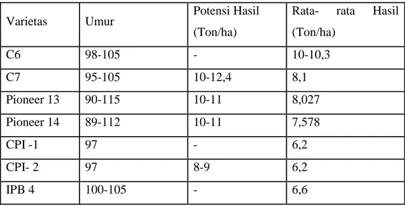 Tabel 1. Beberapa Contoh Varietas Jagung Hibrida 