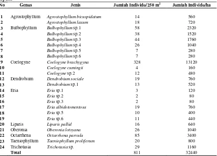 Tabel 3. Komposisi Anggrek pada ketinggian 1300-1400 m dpl 