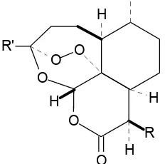 Gambar 3 Struktur dasar artemisinin dengan dua posisi tersubstitusi  