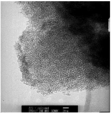 Fig. 3 TEM image of calcined mesostructured titania prepared at molar ratio of template to TTIP 0.05, 2-propanol to TTIP 300, and acac/TTIP 0.5
