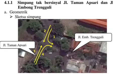 Gambar 4.2 Sketsa simpang tak bersinyal Jl. Taman Apsari dan  Jl. Embong Trengguli 