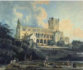 Gambar 55 Lukisan dengan bahan cat air “ Jedburgh Abbey  from the  River’, 