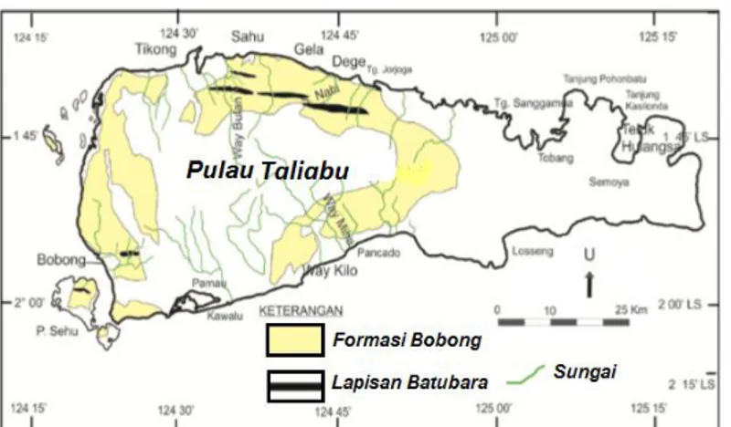 Gambar 8. Peta penyebaran lapisan batubara di Pulau Taliabu [27].