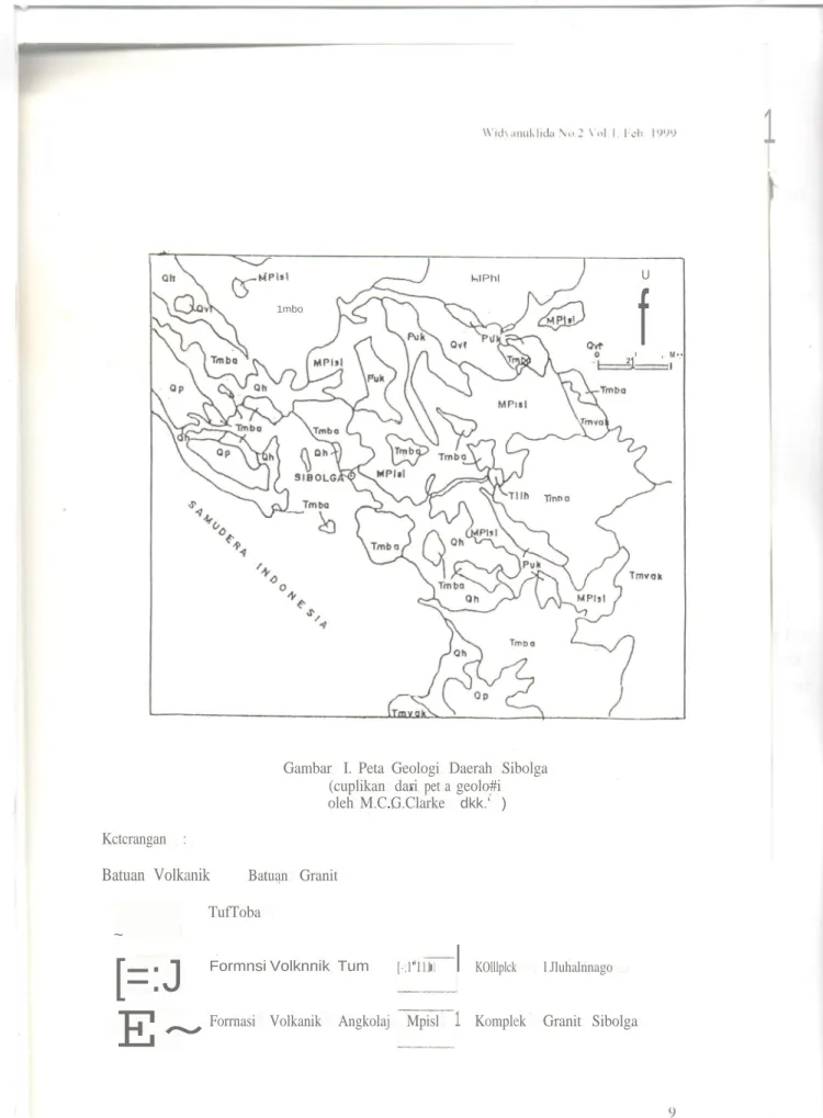 Gambar I . Peta Geologi Daerah Sibolga (cuplikan dari pet a geolo#i oleh M . C . G . Clarke dkk.' )
