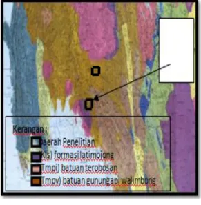 Gambar  1.  Peta  Geologi  Regional  Daerah  Penelitian  (modifikasi  dari  Peta  Geologi  Regional  Lembar  Majene  Dan  Bagian  Barat   Lembar  Palopo  Djuri,  dkk,  1998) 