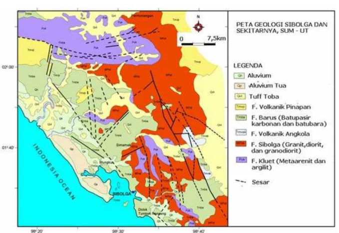 Gambar  1. Peta Geologi Regional daerah Sibolga dan sekitarnya [6]. 