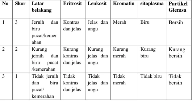 Tabel 2. Unsur-unsur dan skor hasil pewarnaan 