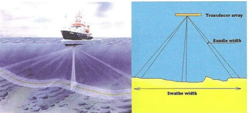 Gambar 2.1 Prinsip Multibeam Echosounder (Handbook of  Offshore Surveying Volume Two, 2007) 