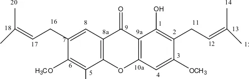 Fig 1.  Structure of 1,5-Dihidroxy-3,6-dimethoxy-2,7-OH
