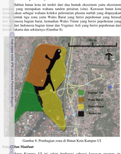 Gambar 8. Pembagian zona di Hutan Kota Kampus UI 