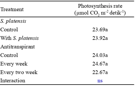 Table 2. Effect of S. Platensis and antitranspirant on growth parameters of chili pepper at 8 weeks after planting