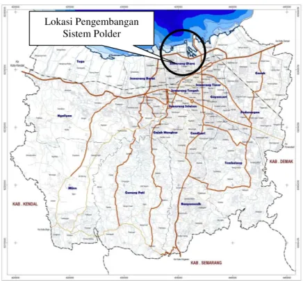 Gambar 1. Lokasi Pengembangan Drainase Sistem Polder Sungai Sringin  (Sumber: Bappeda Kota Semarang, 2008) 