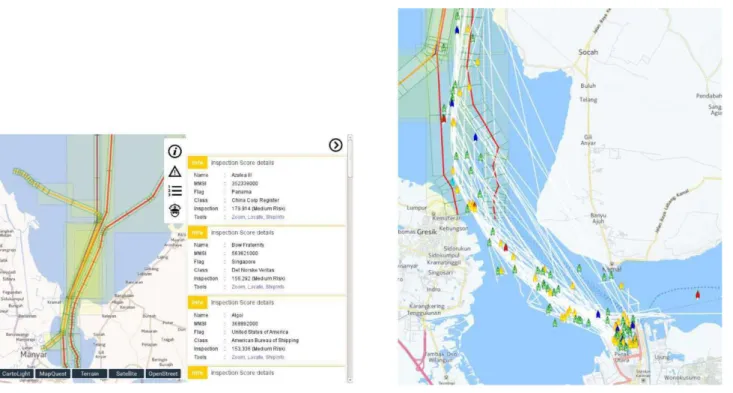 Gambar 7. Screenview dari Fitur Ship Info, Base Map, Inspection Rank List dan Tracking Kapal  5