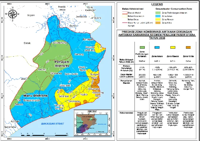 Gambar 13. Prediksi zona konservasi airtanah Cekungan Airtanah Samarinda-Bontang pada tahun 2036