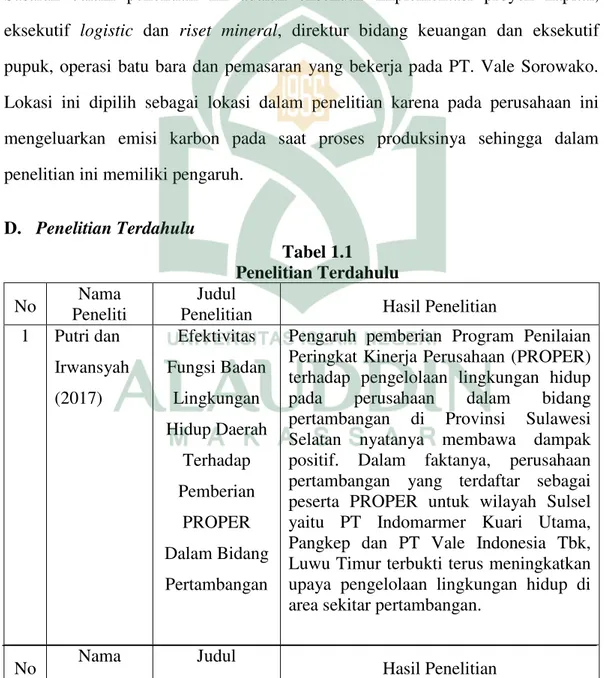 Tabel 1.1  Penelitian Terdahulu 