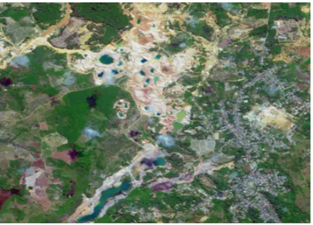 Gambar 4. Area penambangan timah di Kab.  Bangka Barat, Landsat 8 , 10 Januari 2014 