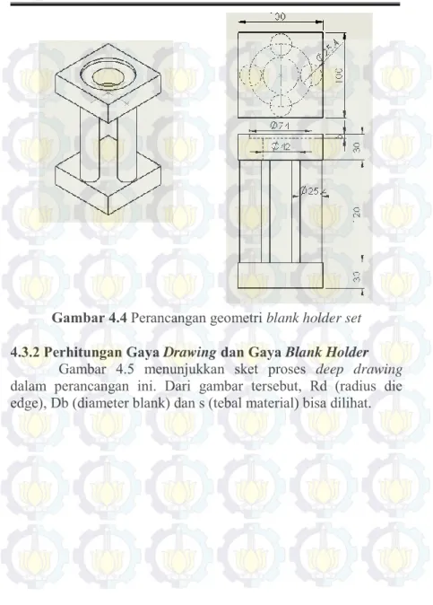 Gambar 4.4 Perancangan geometri blank holder set  4.3.2 Perhitungan Gaya Drawing dan Gaya Blank Holder 