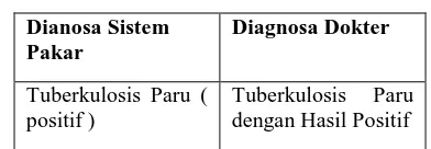 Tabel 3.2  Perbandingan Hasil Diagnosa Pasien 2 