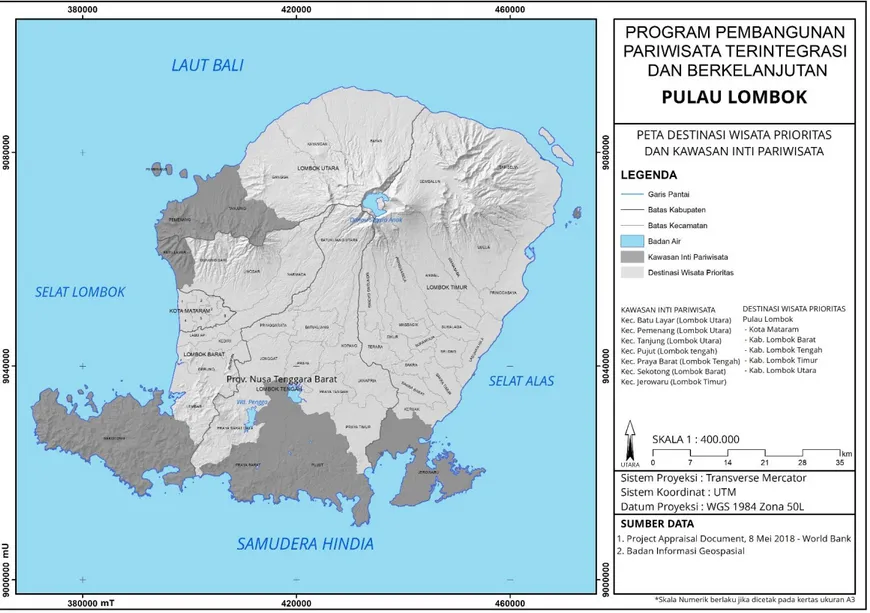Gambar 1.1 Peta Destinasi Wisata Prioritas dan Kawasan Inti Pariwisata Lombok, Nusa Tenggara Barat 