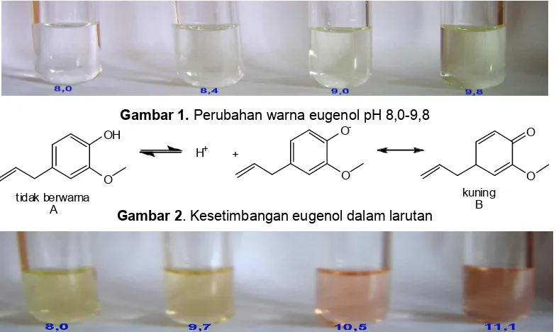 Gambar 1. Perubahan warna eugenol pH 8,0-9,8-
