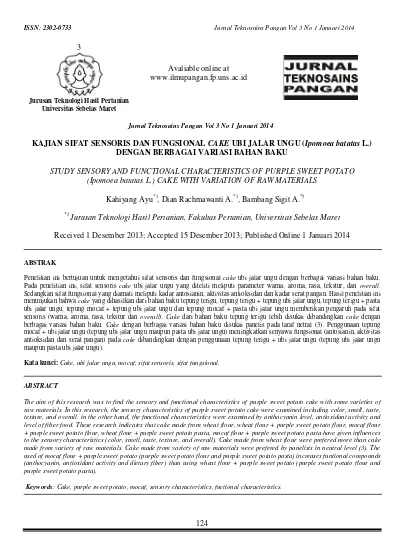Kajian Sifat Sensoris Dan Fungsional Cake Ubi Jalar Ungu Ipomoea