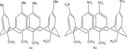 Figure 1. Molecular structures of p-(tert-butyl)methoxycalix[4]arene (a) and p-(nitro)methoxycalix[4]arene (b)