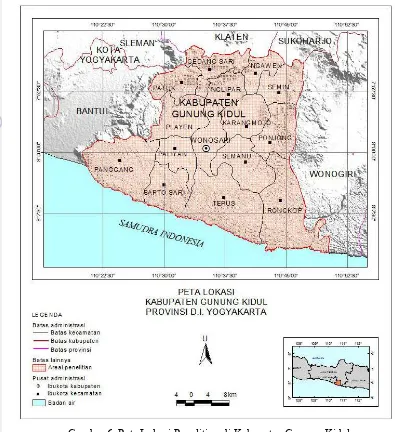Gambar 6. Peta Lokasi Penelitian di Kabupaten Gunung Kidul 