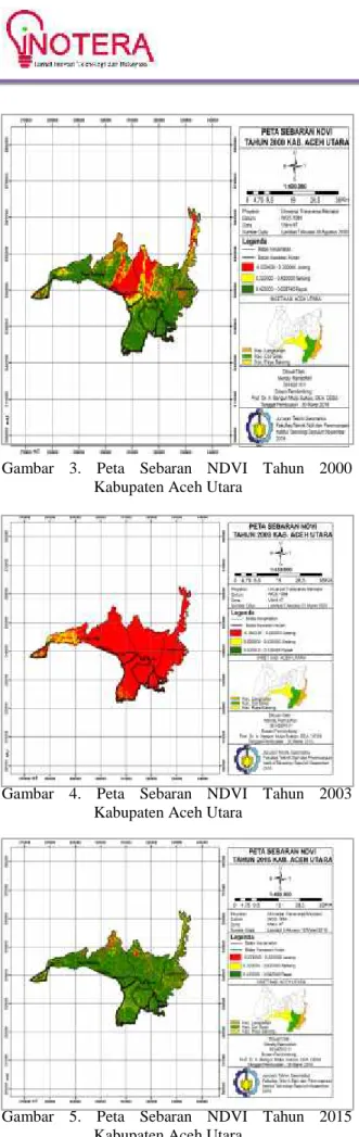 Gambar  3. Peta  Sebaran  NDVI  Tahun  2000 Kabupaten Aceh Utara