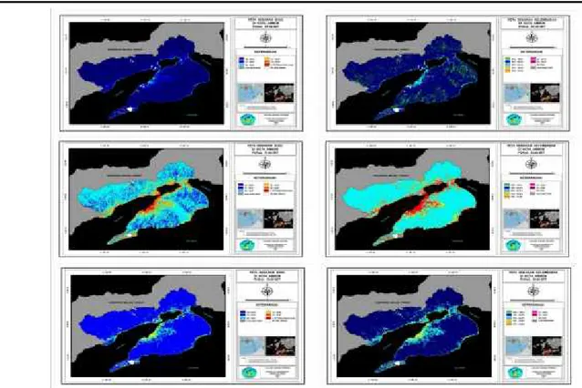 Gambar 2. Peta Sebaran Suhu dan Kelembaban di Kota Ambon berdasarkan model Regresi 3. Korelasi NDVI dengan Indeks