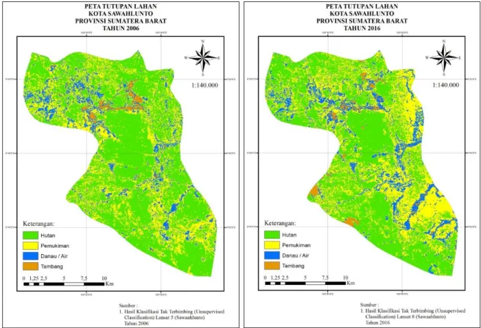 Gambar 8. Peta tutupan lahan Kota Sawahlunto Tahun 2006 dan 2016 