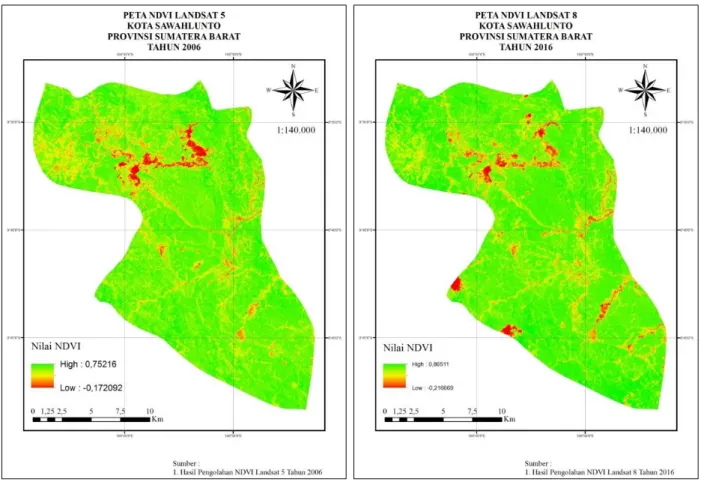 Gambar 9. Peta NDVI Kota Sawahlunto Tahun 2006 dan 2016 