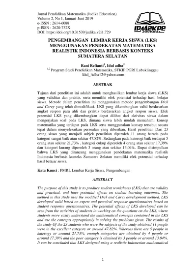 Pengembangan Lembar Kerja Siswa Lks Menggunakan Pendekatan Matematika Realistik Indonesia 1008