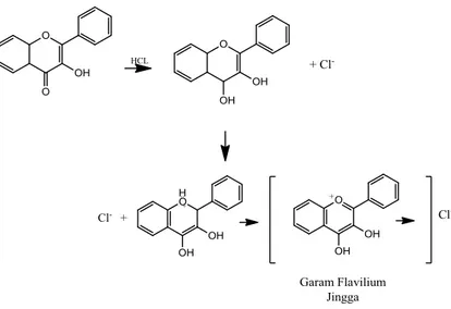 Gambar 1. Reaksi flavonoid dengan logam Mg dan HCl 