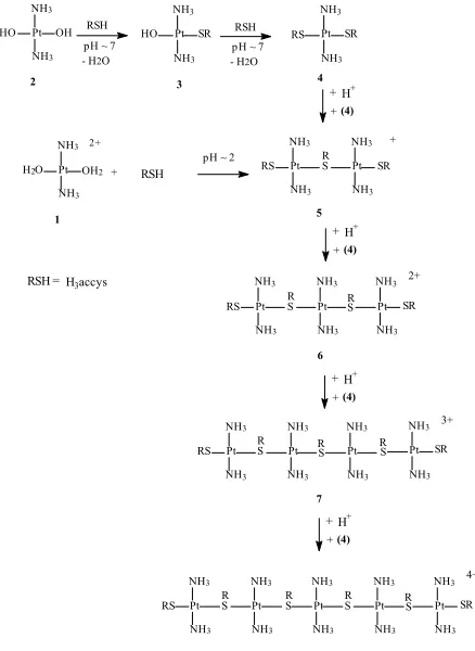 Figure 1 Reaction of (1) with H3accys in alkaline and acidic conditions 