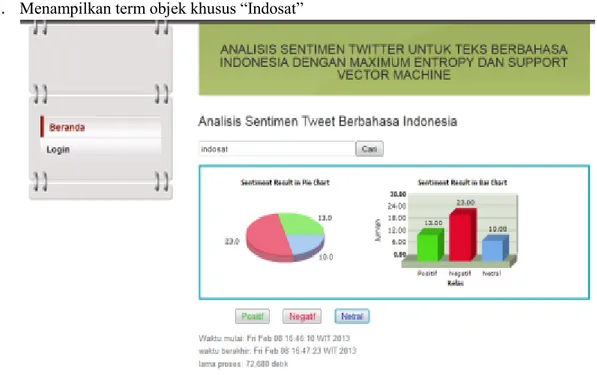 Gambar 5 Tampilan aplikasi hasil query sentimen kata ―Indosat‖ 
