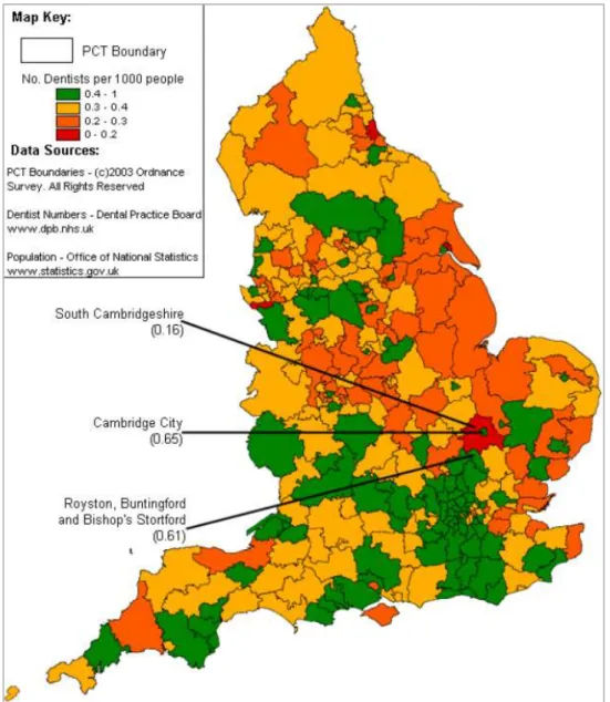 Gambar 3. “Traffic light” map of dentist distribution per 1,000 people by PCT in four classes 