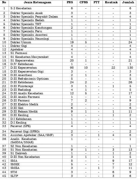 Tabel 2.1Jumlah Ketenagaan RSUD Dr.Adnaan WD Kota Payakumbuh Tahun 2012