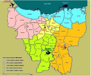 Gambar 1.1 Peta Wilayah DKI Jakarta Tempat Tinggal Etnis Betawi 