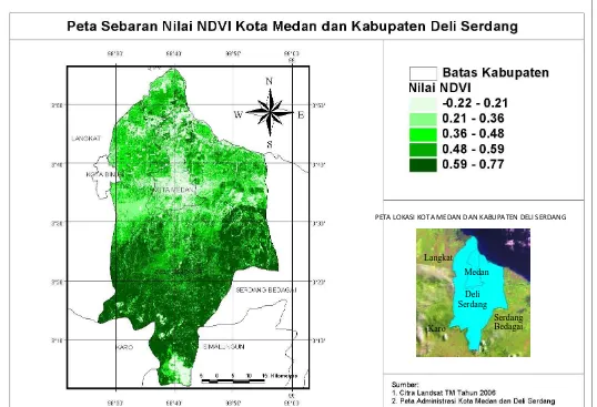 Gambar 4. Peta  tutupan lahan  Kota Medan  dan  Kabupaten  Deli Serdang hasil  klasifikasi citra Landsat TM 5 tahun 2006 